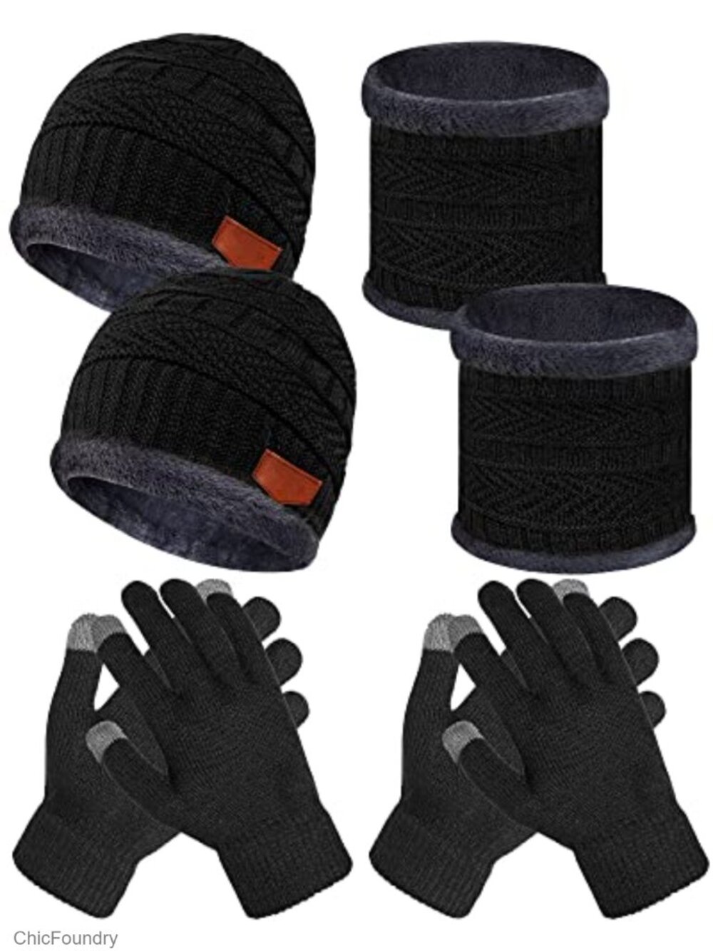Kids Winter Hat Scarf Gloves Set Fleece Lined Touchscreen Knit
